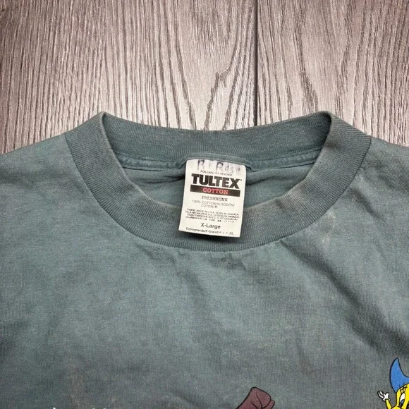 Vintage Looney Tunes Las Vegas 1990s T Shirt Large Green Cartoon Cowboy - Picture 4 of 9